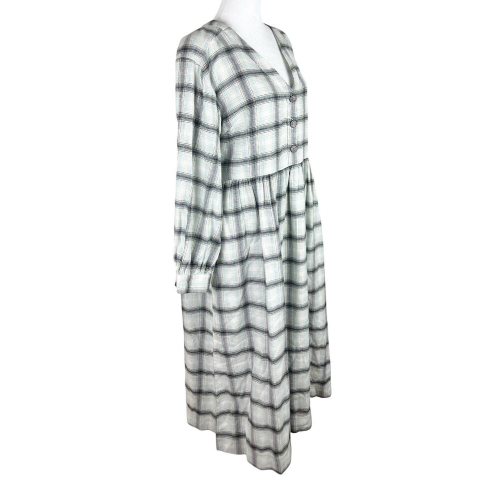 Madewell Flannel Button Front Midi Dress Cottagecore Peasant Celestial Blue Sz 8 - Picture 5 of 9